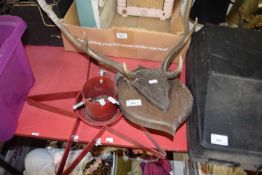 MOUNTED SET OF DEER'S ANTLERS TOGETHER WITH A CHRISTMAS TREE STAND (2)