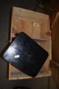 SMALL PINE CASE AND VINTAGE KITCHEN SCALES (2)