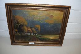 MAGNESON (EARLY 20TH CENTURY SCANDANAVIAN) STUDY OF FARM COTTAGES, OIL ON BOARD, FRAMED