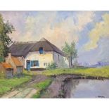 C.Wiegman (20th Century) A thatched cottage next to a pool, oil on canvas, framed.