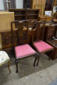 TWO EDWARDIAN CABRIOLE LEGGED DINING CHAIRS