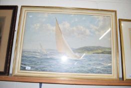 COLOURED PRINT "RACING WINGS" YACHTING SCENE, FRAMED AND GLAZED