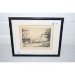 British School, 19/20th Century, Market scene, etching, indistinctly signed in the margin, framed