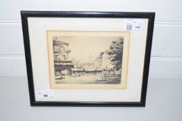 British School, 19/20th Century, Market scene, etching, indistinctly signed in the margin, framed