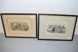 A pair of hand coloured etchings: "Volunteer Movement - Jones & family go under Canvass", plus "A