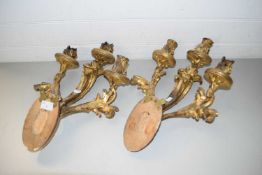 PAIR OF GILT WOOD THREE BRANCH WALL SCONCES