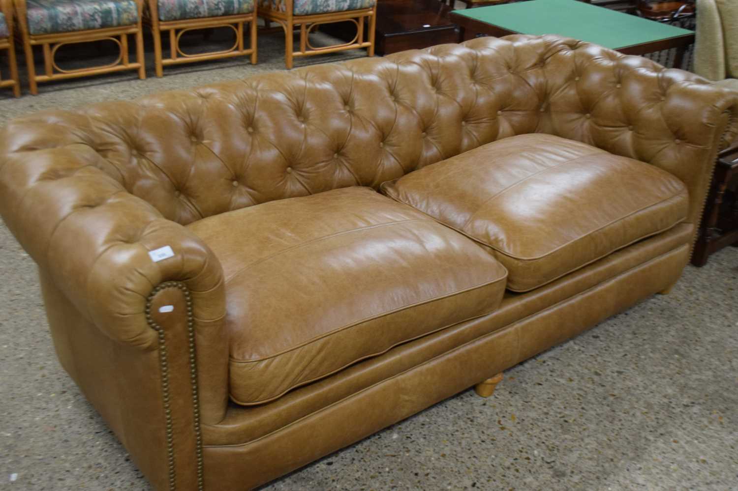 ALEXANDER & JAMES BROWN LEATHER CHESTERFIELD STYLE SOFA, 115 CM WIDE