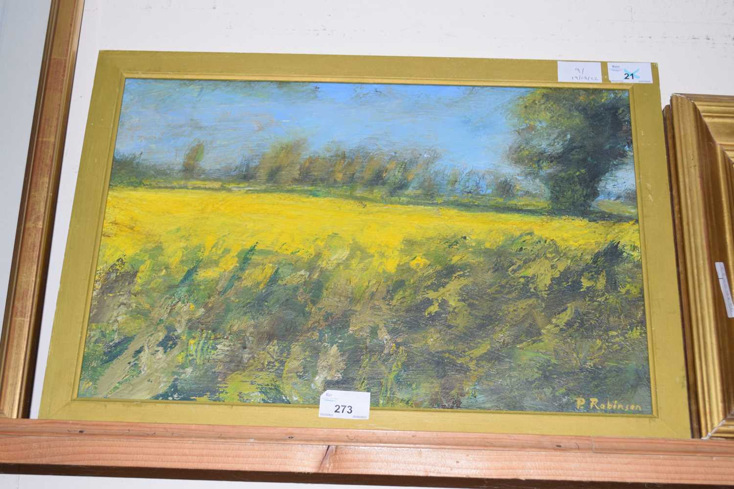 Paul Robinson (British, 20th century), 'Rapefield', impasto oil on board, 11.5x17ins, signed,