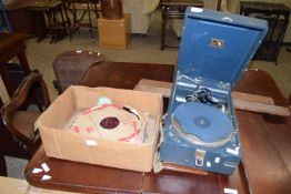 HMV PORTABLE GRAMMAR PHONE WITH A QUANTITY OF 78 RPM RECORDS