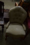EARLY 20TH CENTURY BUTTON BACK SMALL ARM OR NURSING CHAIR