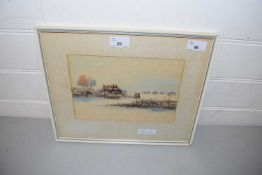 Oriental fishing scene, watercolour and ink, indistinctly signed, framed and glazed.