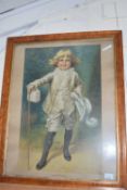 VICTORIAN LITHOGRAPHIC PRINT OF A CHILD SET IN A MAPLE FRAME