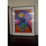 FRANK FARRELLI ABSTRACT COLOURED PRINT, FRAMED AND GLAZED