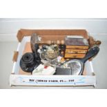 BOX OF VARIOUS MIXED ITEMS, COSTUME JEWELLERY, DRESSING TABLE BRUSH ETC