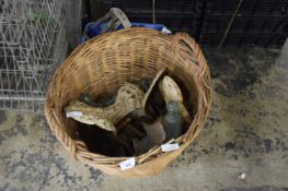 BASKET CONTAINING MIXED ITEMS TO INCLUDE THE LEGS FOR A IRON BATH