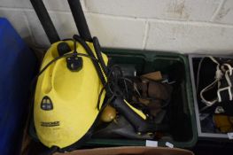 ONE BOX OF VARIOUS TOOLS PLUS A SMALL KARCHER PRESSURE WASHER