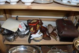 MIXED LOT: SILVER PLATED TEA SET, GENTS CASED VANITY SET AND OTHER ASSORTED ITEMS