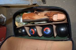 CASE OF LAWN BOWLS AND SHOES PLUS FURTHER ITEMS