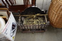 CAST IRON FIRE BASKET AND VARIOUS FIRE TOOLS