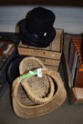 MIXED LOT: VARIOUS BASKETS, HATS ETC TO INCLUDE STEAMPUNK