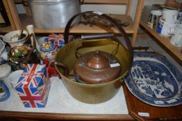 BRASS JAM PAN AND A COPPER KETTLE