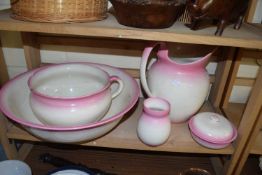 PINK TINTED BOWL, JUG AND RELATED ITEMS