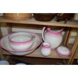 PINK TINTED BOWL, JUG AND RELATED ITEMS