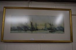 AFTER CHARLES DIXON COLOURED PRINT, THE THAMES AT TOWER BRIDGE, FRAMED AND GLAZED