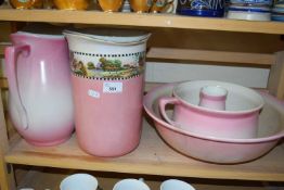 PINK WASH BOWL, JUG AND OTHER RELATED ITEMS