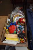 BOX OF VARIOUS ASSORTED CHILDRENS TOYS, COLLECTORS PLATES, BOOKS ETC