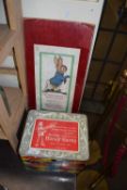 VINTAGE METTOY CARNIVAL HURDY GURDY TOGETHER WITH A PETER RABBIT RACE GAME BOARD (2)