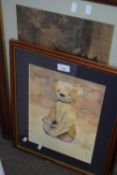 MIXED LOT: WATERCOLOUR STUDY OF A STEIFF BEAR TOGETHER WITH A FURTHER FRAMED PRINT