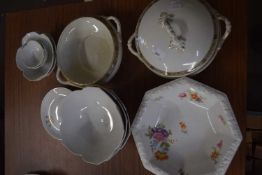 MIXED LOT: VARIOUS VEGETABLE DISHES A ROESENTHAL FLORAL DECORATED BOWL AND OTHER ASSORTED ITEMS