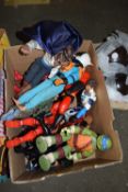 BOX OF VARIOUS ASSORTED CHILDRENS TOYS TO INCLUDE TEENAGE MUTANT NINJA TURTLES AND OTHERS