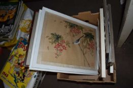BOX OF VARIOUS ASSORTED MIXED PICTURES TO INCLUDE ORIENTAL STUDIES OF BIRDS