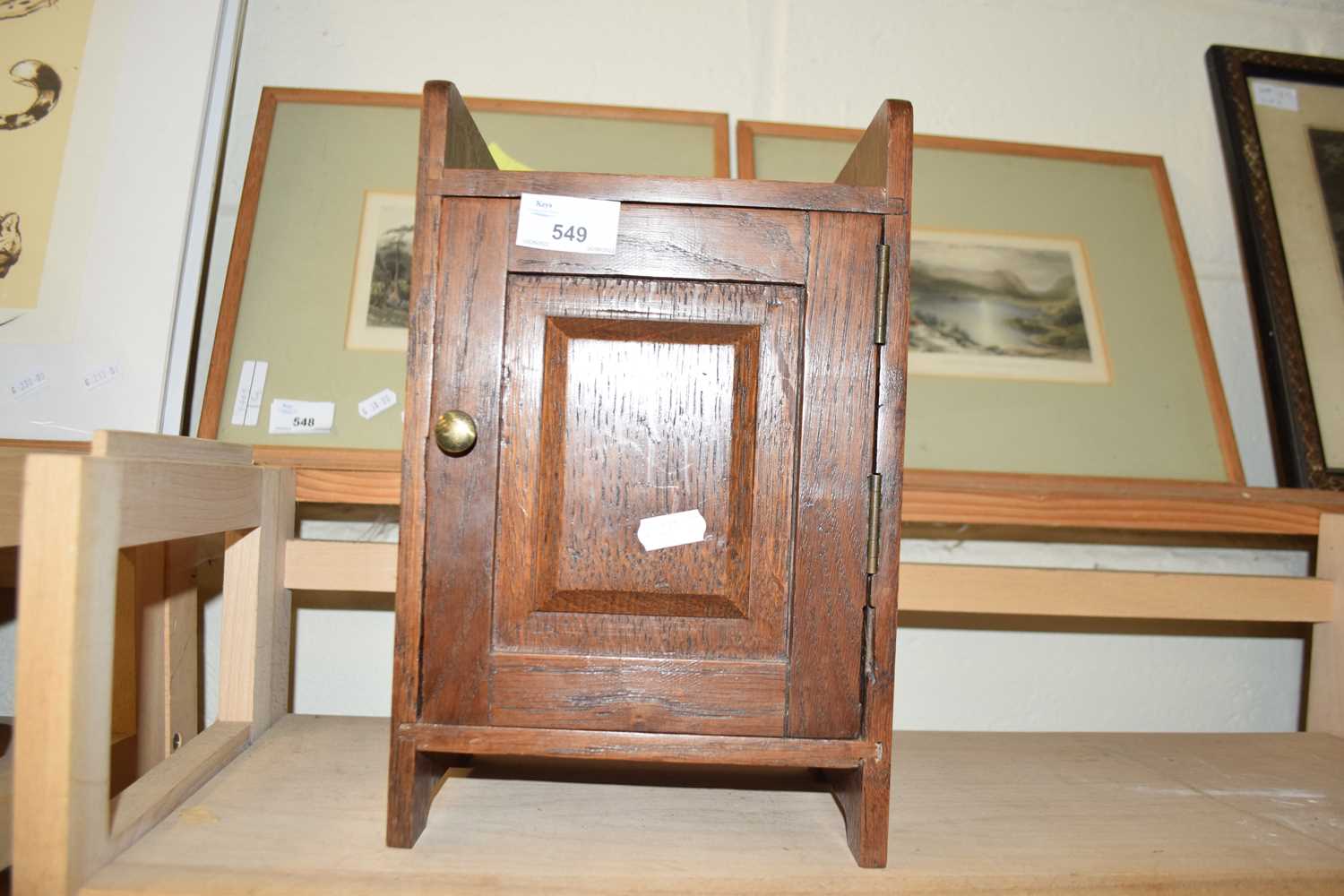 OAK SMOKERS CABINET AND ACCOMPANYING WOODEN TOBACCO JAR