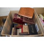 BOX OF MIXED ITEMS CRIBBAGE BOARD, CUTLERY CASES