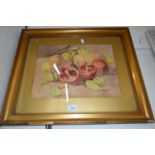 19TH CENTURY SCHOOL STILL LIFE STUDY OF POMEGRANATES, BEARING INDISTINCT MONOGRAM, WATERCOLOUR,