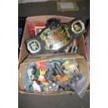 ONE BOX OF VARIOUS CHILDRENS TOYS TO INCLUDE TOY DALEK, LEGO ITEMS ETC