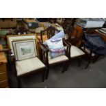 SET OF FOUR REPRODUCTION MAHOGANY CARVER CHAIRS