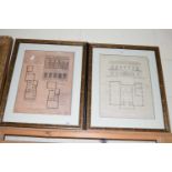TWO FRAMED ARCHITECTURAL PLANS