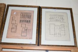 TWO FRAMED ARCHITECTURAL PLANS