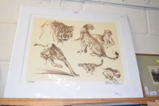 WILLIAM TIMYM - TWO COLOURED PRINTS - CHEETAHS AND LIONS