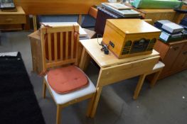 DROP LEAF KITCHEN TABLE AND TWO CHAIRS (3)