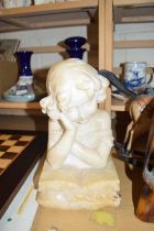 20TH CENTURY ALABASTER MODEL OF A GIRL READING