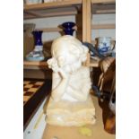 20TH CENTURY ALABASTER MODEL OF A GIRL READING