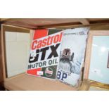 TWO REPRODUCTION METAL ADVERTISING SIGNS, BP PETROL AND CASTROL GTX MOTOR OIL