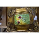 A CONTEMPORARY STUDY OF FLOWERS SET IN A HEAVY GILT FRAME