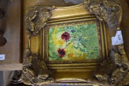 A CONTEMPORARY STUDY OF FLOWERS SET IN A HEAVY GILT FRAME