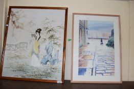 CONTEMPORARY STUDY OF A GEISHA GIRL TOGETHER WITH A FURTHER COLOURED PRINT